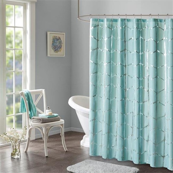 Intelligent Design Intelligent Design ID70-1291 72 x 72 in. Raina Printed Metallic Shower Curtain - Aqua ID70-1291 - main